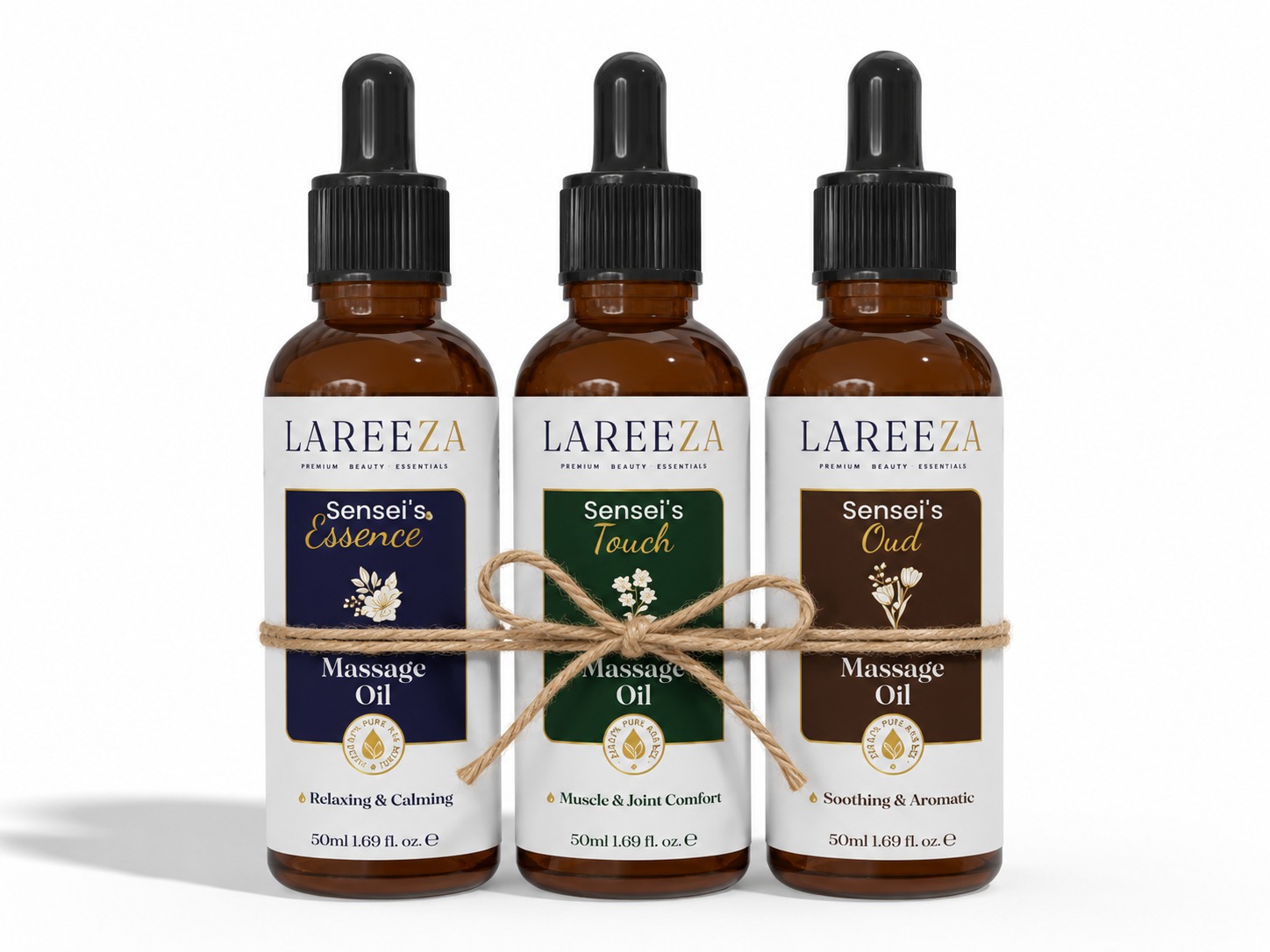 Lareeza Sensei's Essence + Touch + Oud massage oil collection